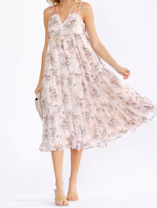 051026 - Viv Sleeveless Floral Midi with V-neck and Tiered details Midi Dress