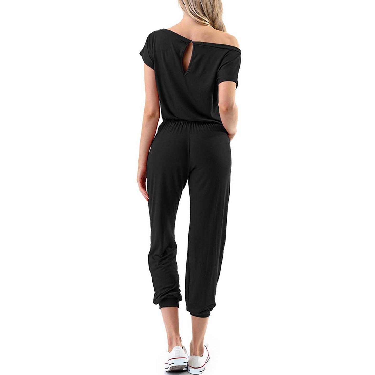 041026 Julie Off Shoulder Cap Sleeve Jumpsuit with Pockets
