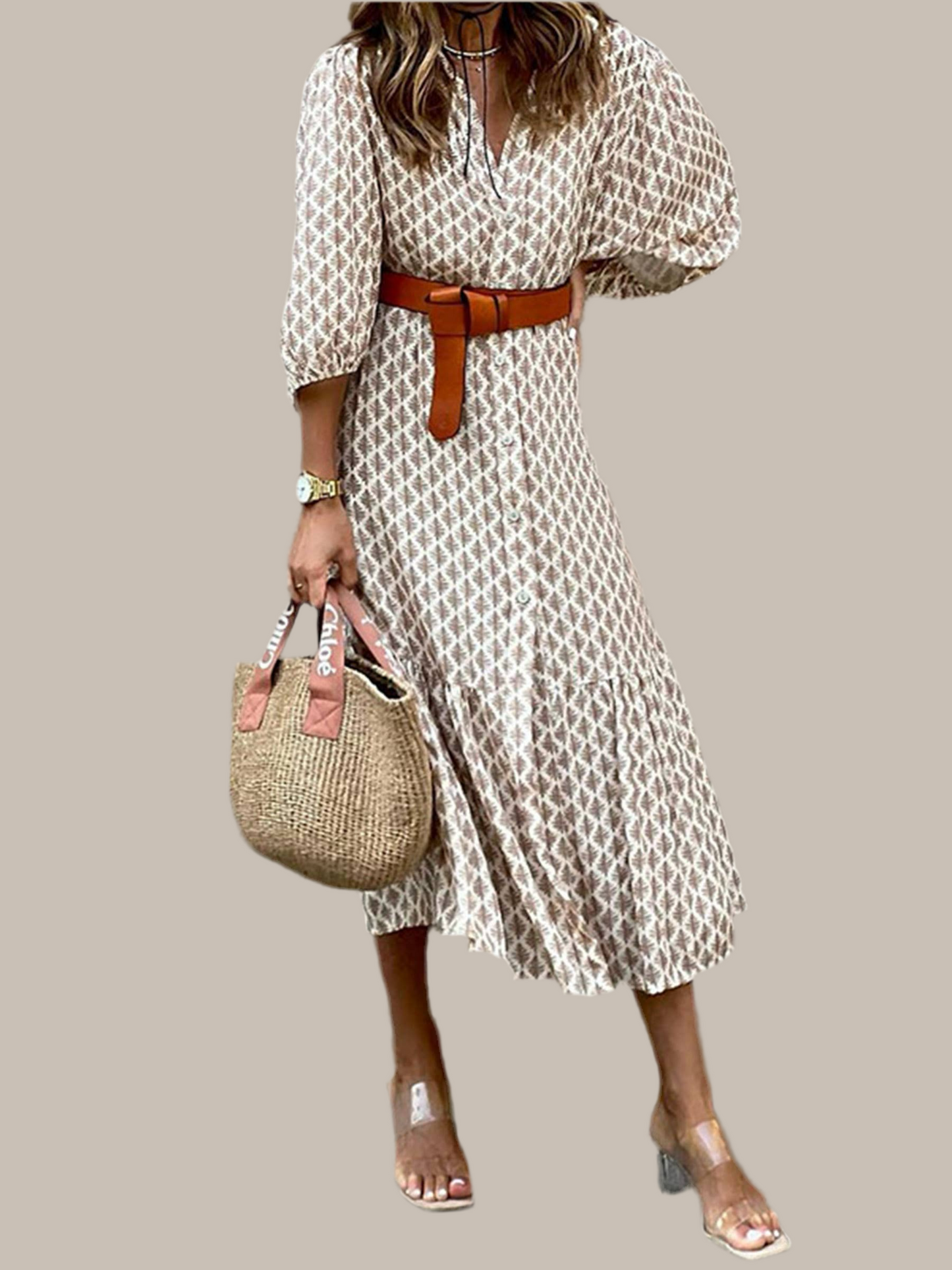 020825 Jazz Printed V-neck Dress