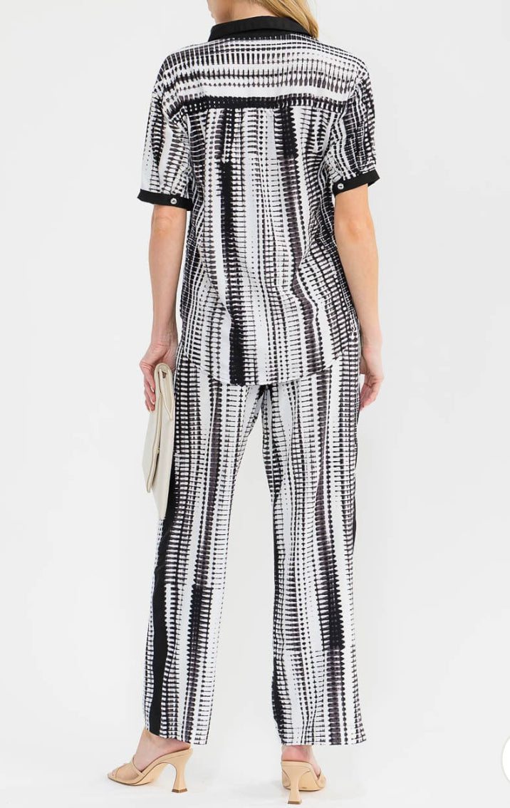 030326 LUCY SHORT SLEEVE BLOUSE & ELASTIC WAIST PANTS COLORBLOCK PRINT 2PC. SET