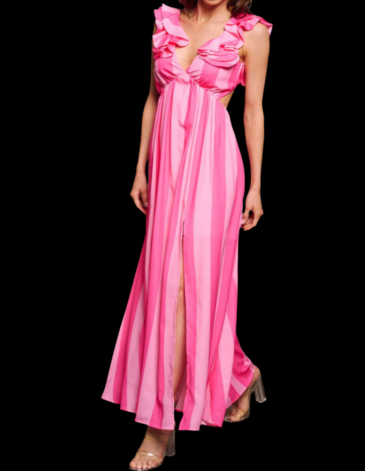 060124 - Viola Sleeveless Ruffle V-neck Open Back Maxi Dress