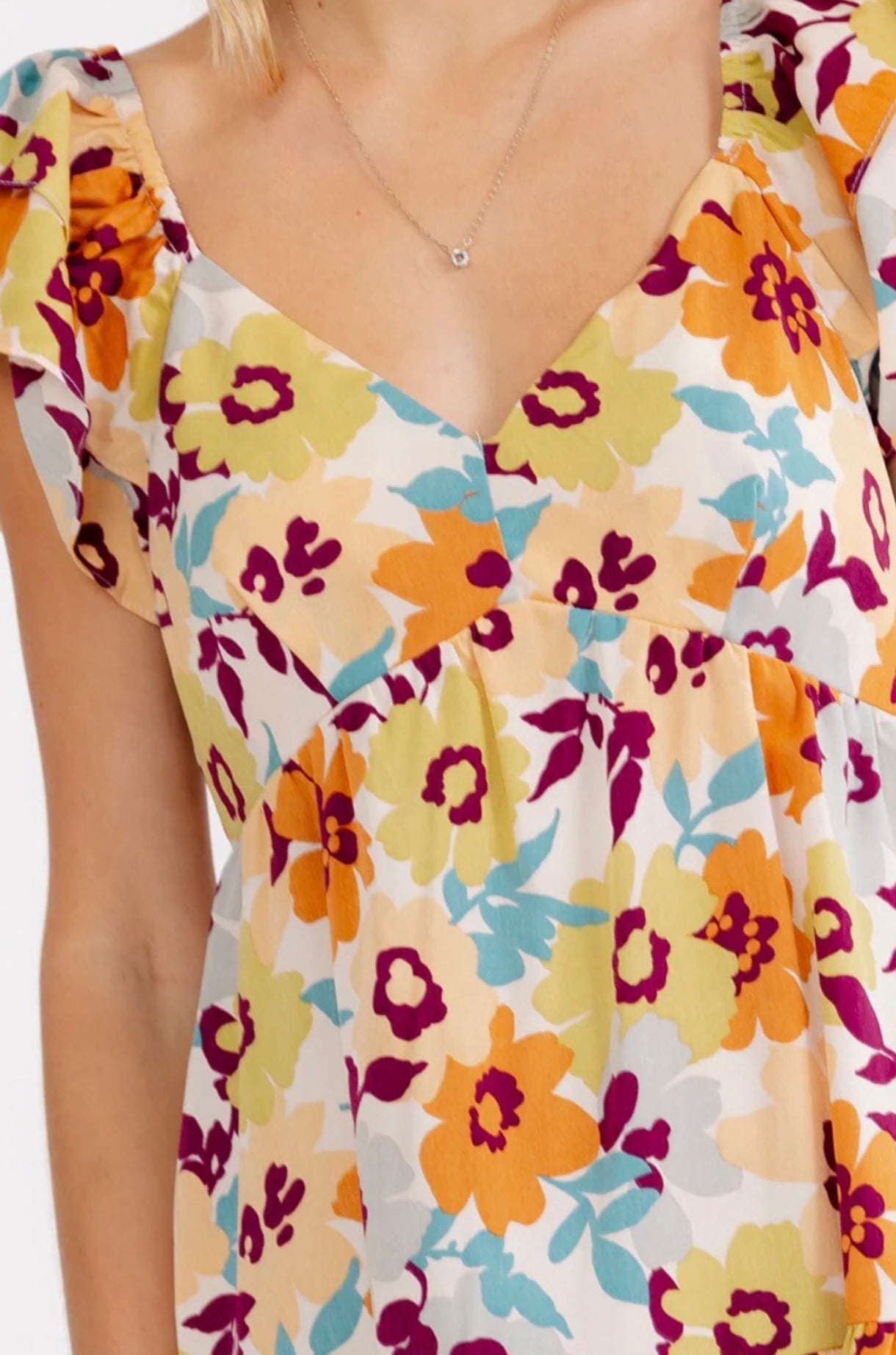 051326 - Jane V-neck Floral Ruffle Dress