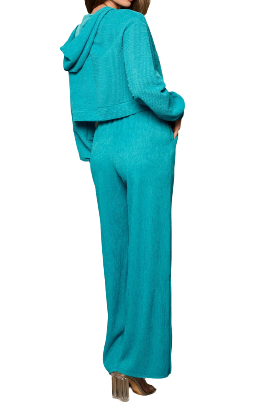 061424 - Emma Long Sleeve Hoodie Top & Wide Slit Leg Pants Set