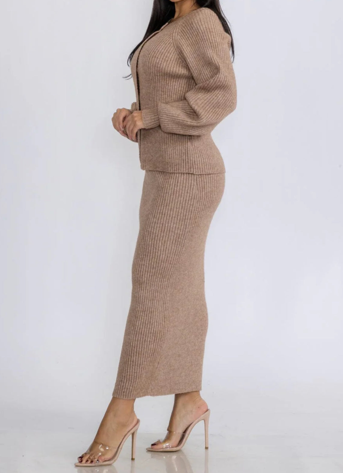 021125 Dez Long Sleeve Top & Pencil Maxi Skirt 2 Pc Set