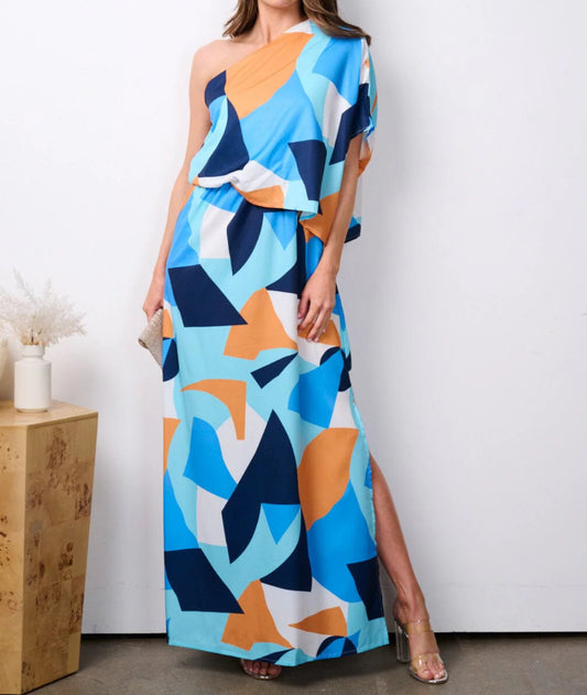 042424 - Nastashia One Shoulder Multi-print Maxi Dress