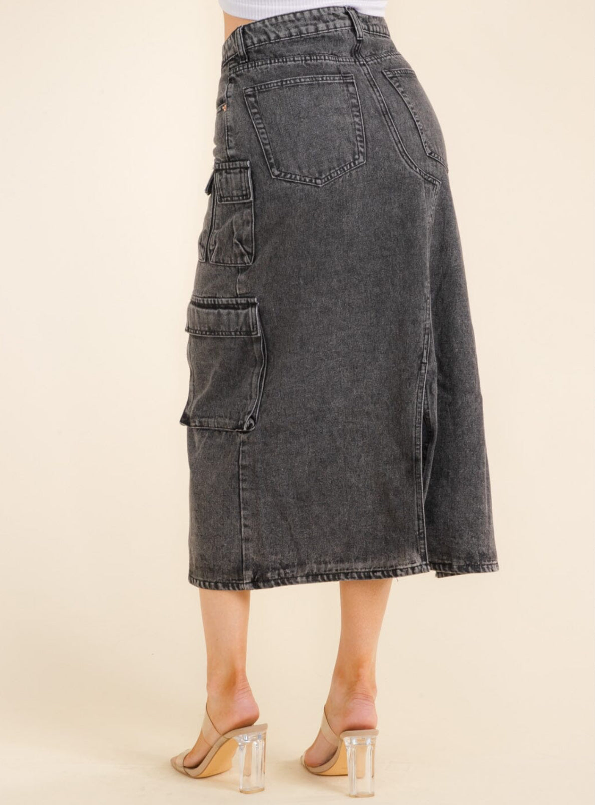 061125 - Evangeline Side Slits Denim Midi Skirt