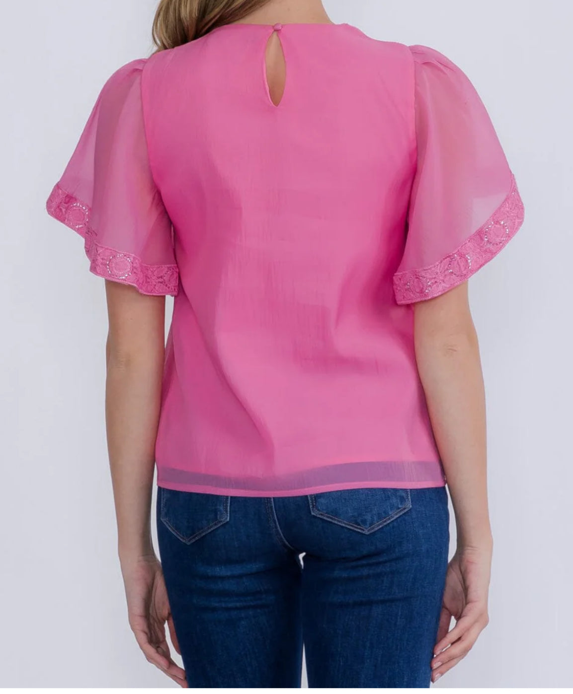 020825 Vie Short Sleeve Trim Detailed Blouse