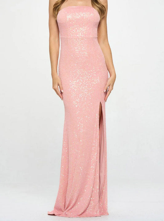 110224 - Lexie Side Slit Sequins Tube Gown