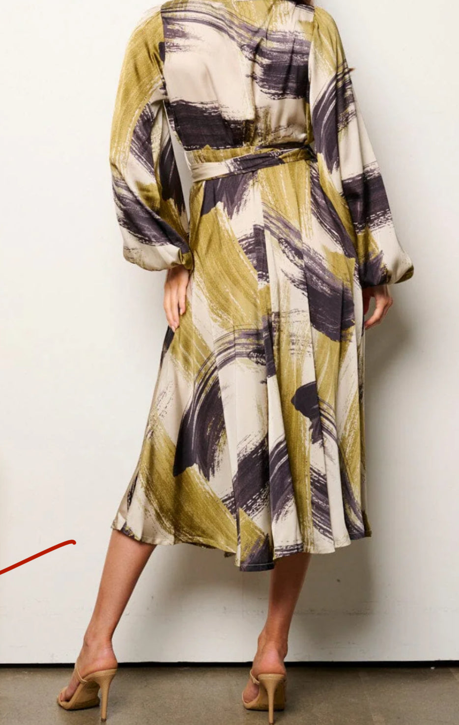 052124 - Elizabeth Long Sleeve with Self-tie Wrap Midi Dress