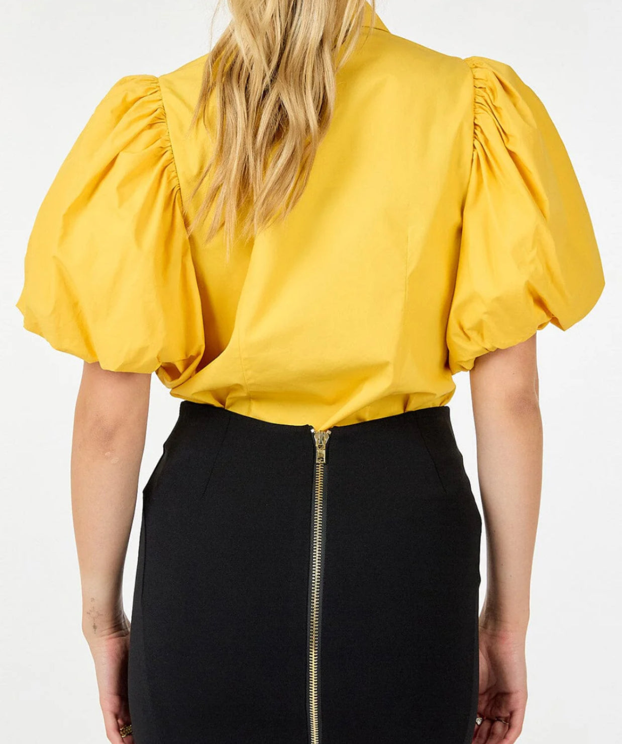 021025 Jay Puff Sleeve Button Up Crocheted Detailed Blouse