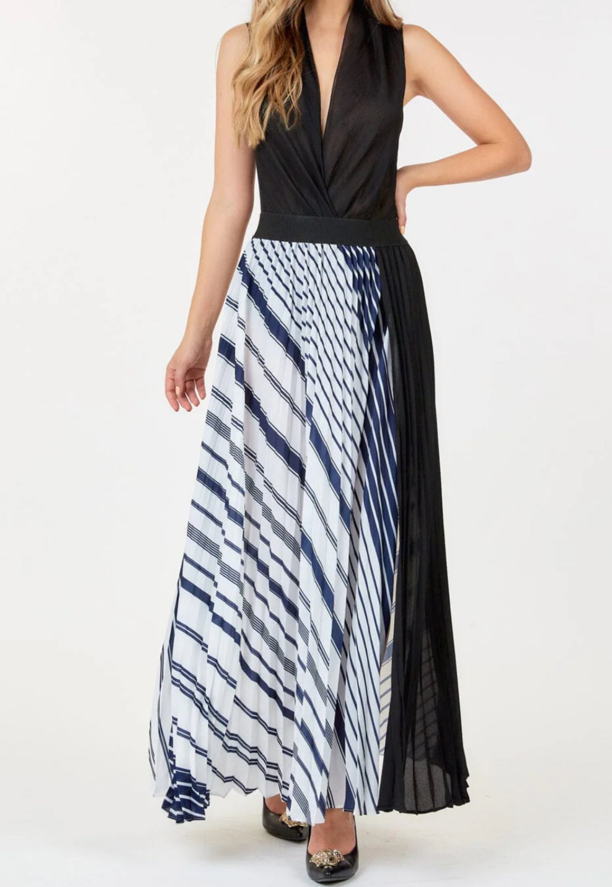 020725 Leah Elastic Waist Front High Slit Maxi Skirt