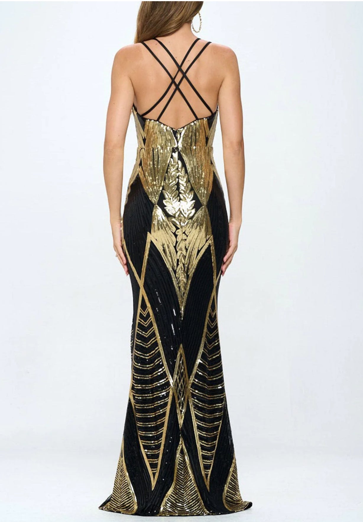 120123 - Sleeveless V-neck Sequins Gown Maxi Dress
