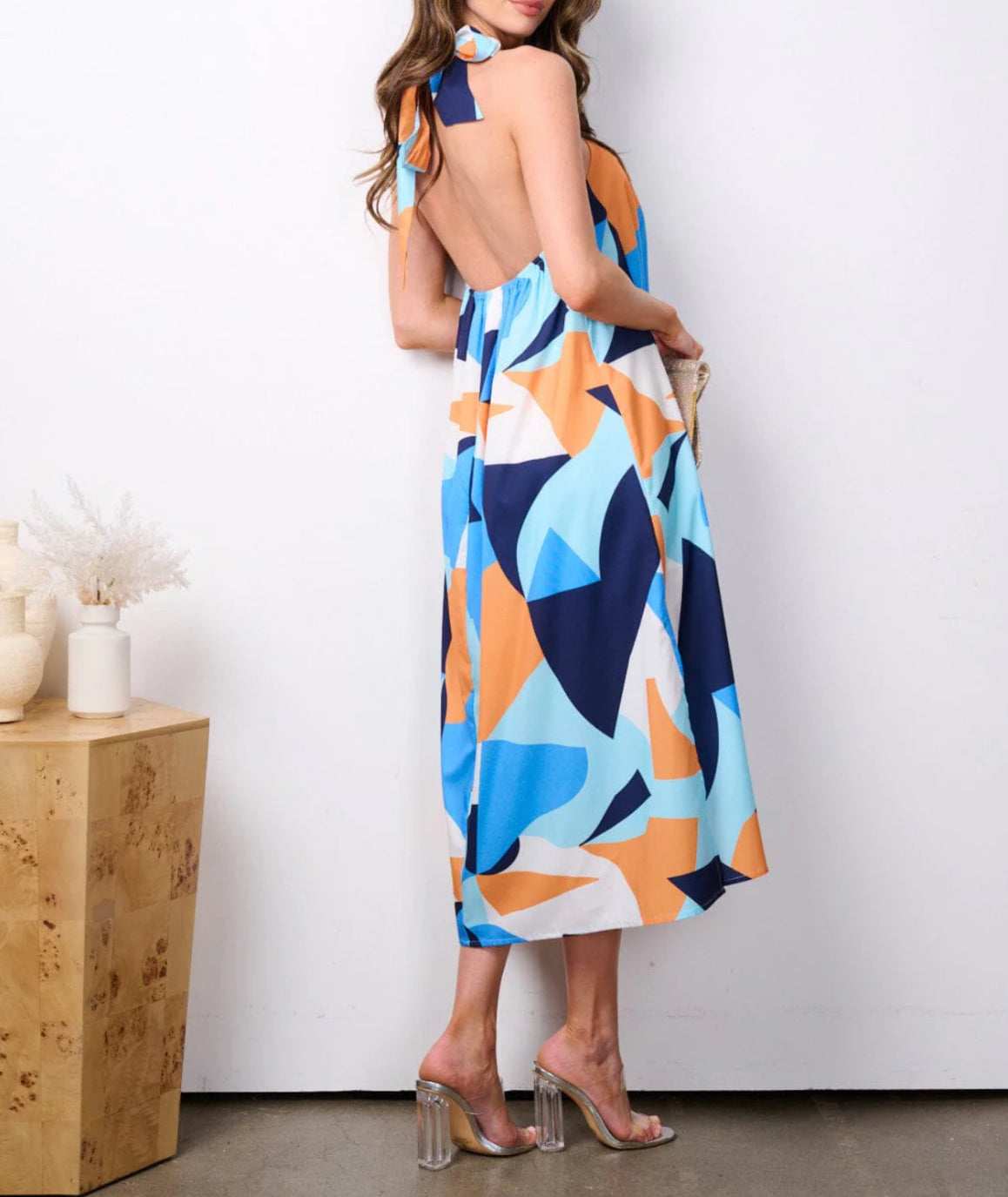 040324 - Luisa Halter Neck Open Back Midi Dress