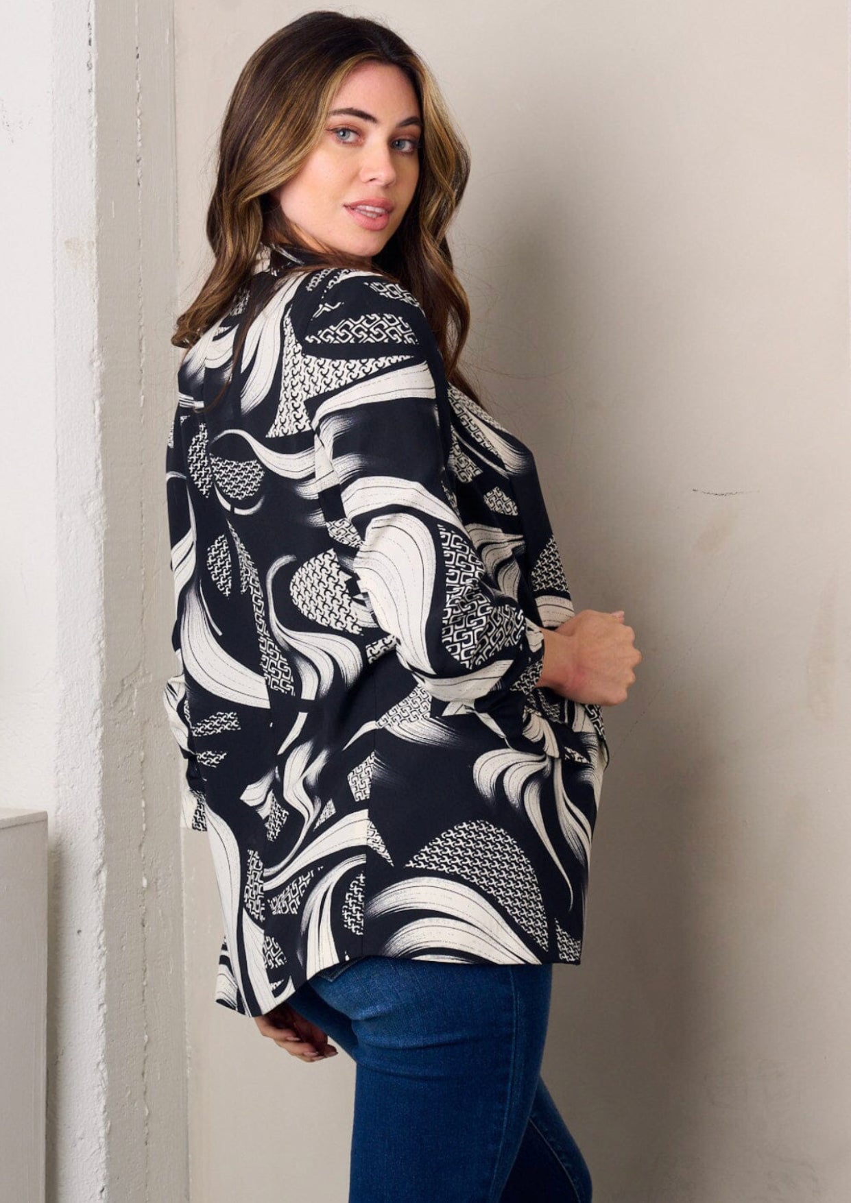 8223 3/4 Sleeve Open Front Blazer