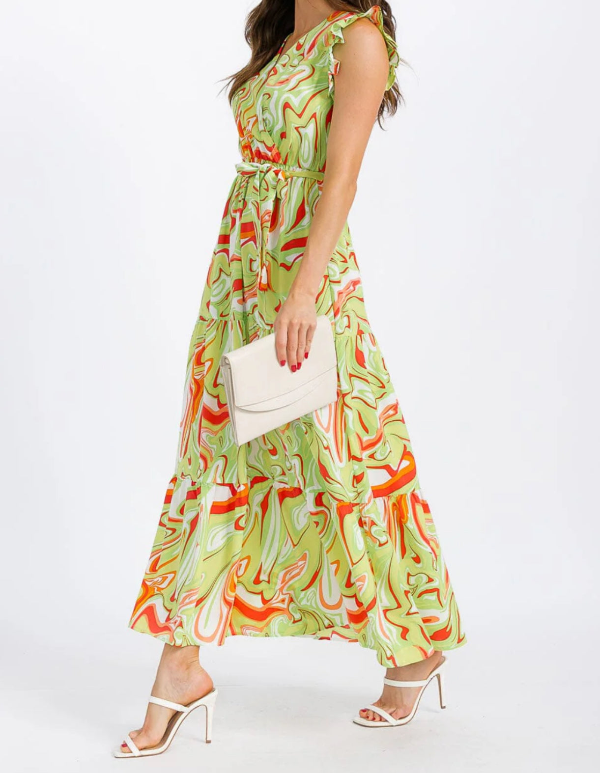061025 - Seri Ruffle Sleeve Elastic Waist Maxi Dress