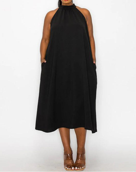 042524 - Plus Size Ginger Halter Neck Midi Dress