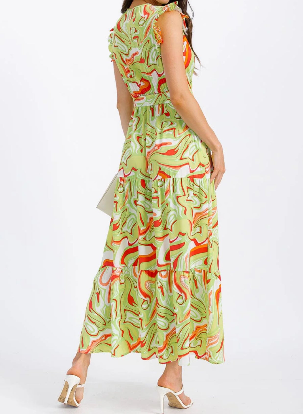 061025 - Seri Ruffle Sleeve Elastic Waist Maxi Dress