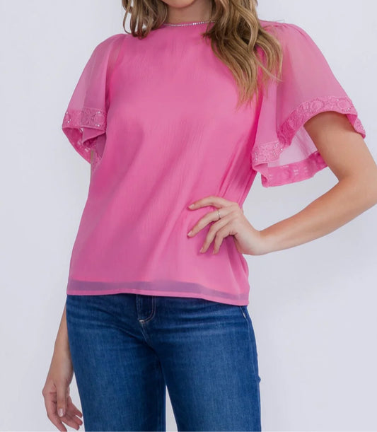 020825 Vie Short Sleeve Trim Detailed Blouse