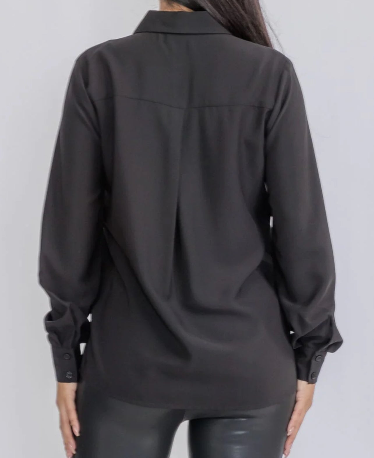 020925 Darcy Black Long Sleeve Side Pocket Button Up Blouse