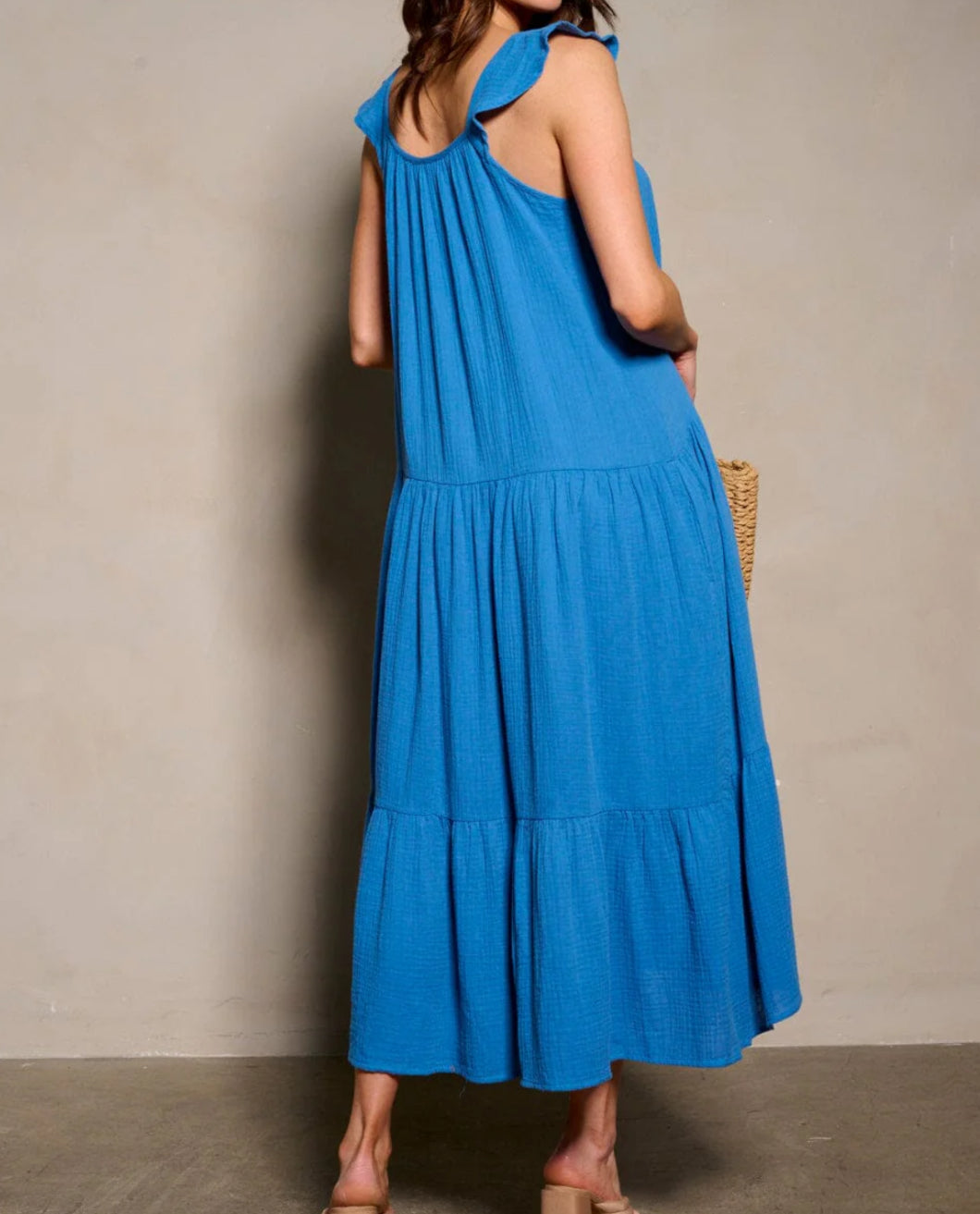 052724 - Azia Sleeveless Tiered with Pockets Maxi Dress