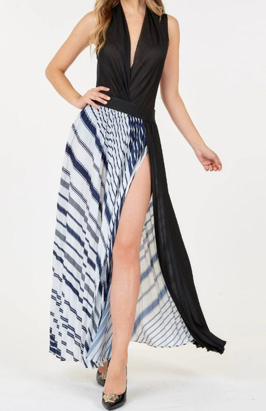 020725 Leah Elastic Waist Front High Slit Maxi Skirt