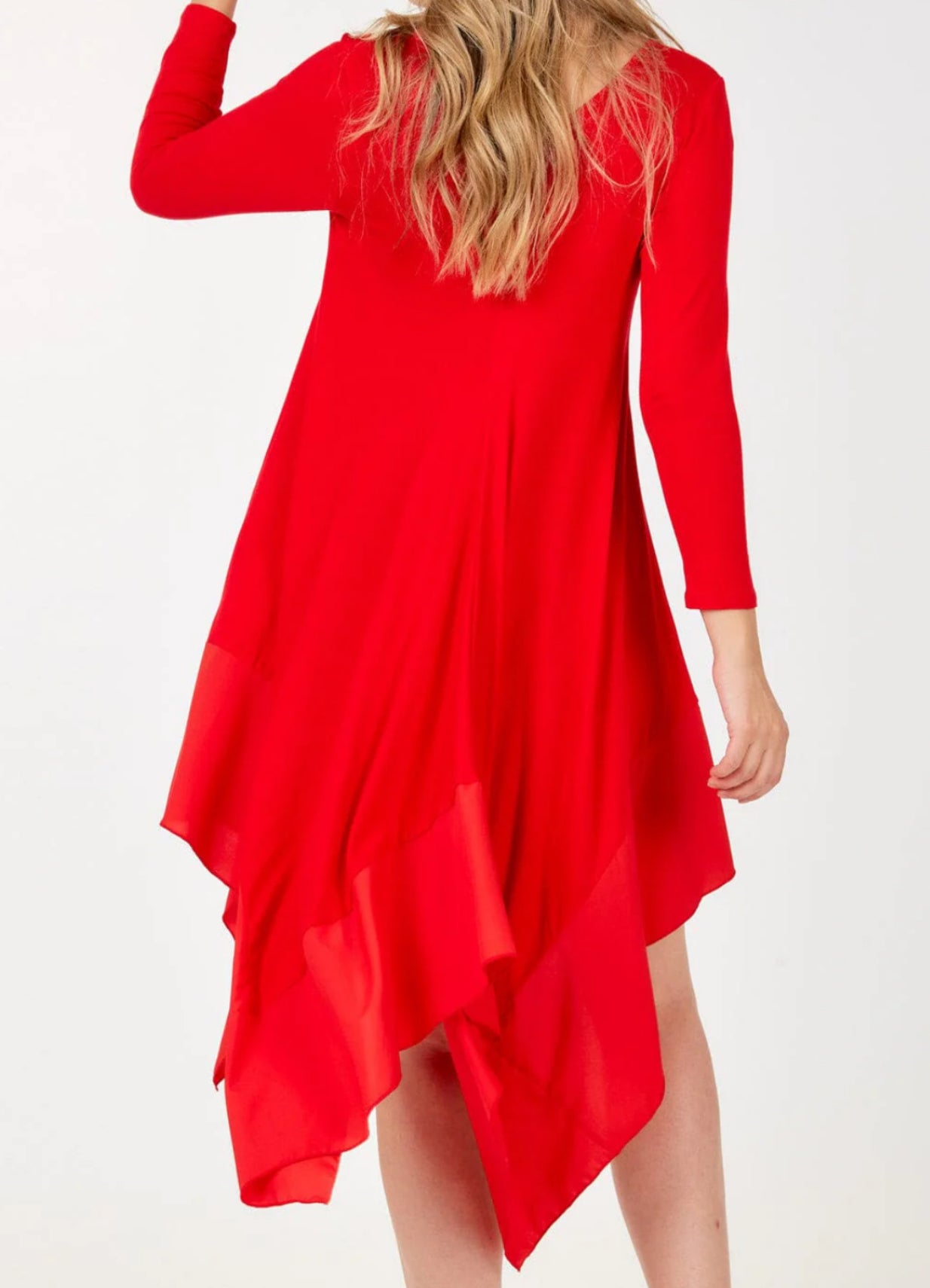 020325 Jolyn Red Long Sleeve High Low Tunic Dress