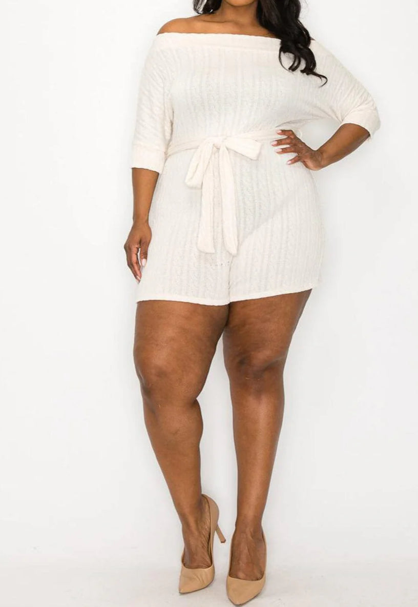 060924 - Plus Size - Riza 3/4 Sleeve Self-tie Detailed Romper