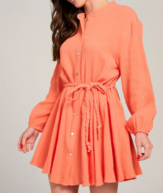 100325 - Sheila Long Sleeve Self-tie Mini Dress
