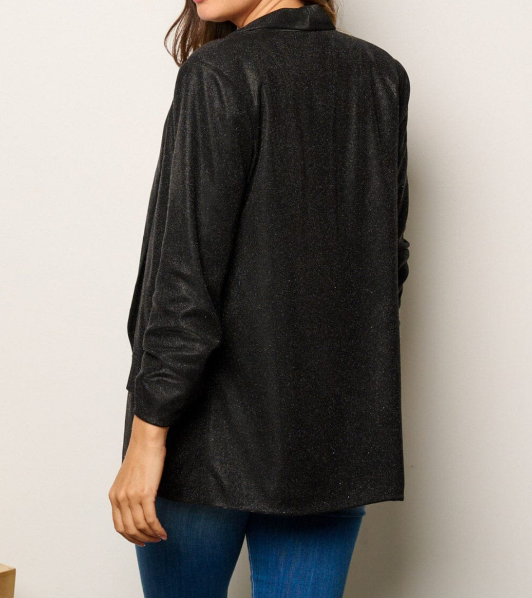 042624 - 3/4 Sleeve Open Front Shimmer Blazer