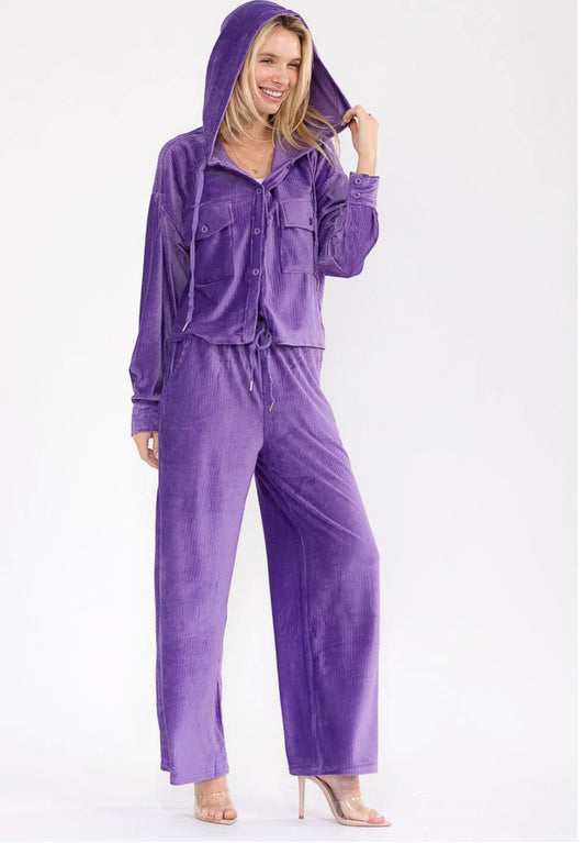 120125 - Kat Ribbed Hooded Sweater & Wide Leg Pants