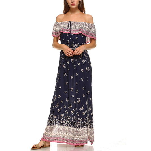 041626 Ofelia Floral Print Off Shoulder Maxi Dress