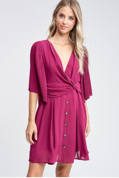 7253 Pleated Bell Sleeve Dress