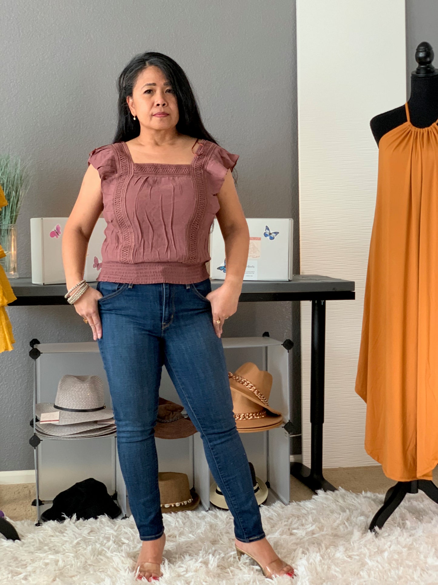 Brown Boxy Neckline Resort Top