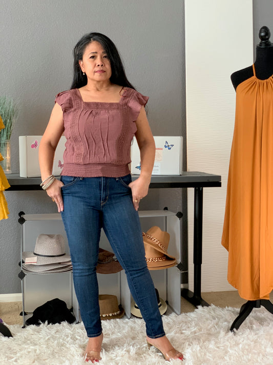 Brown Boxy Neckline Resort Top