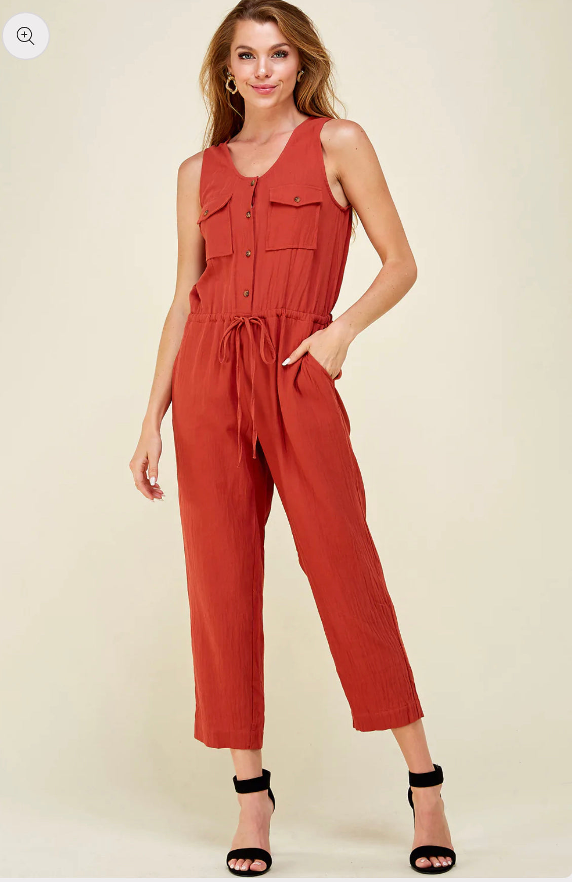 042 Drawstring Button Down Jumpsuit