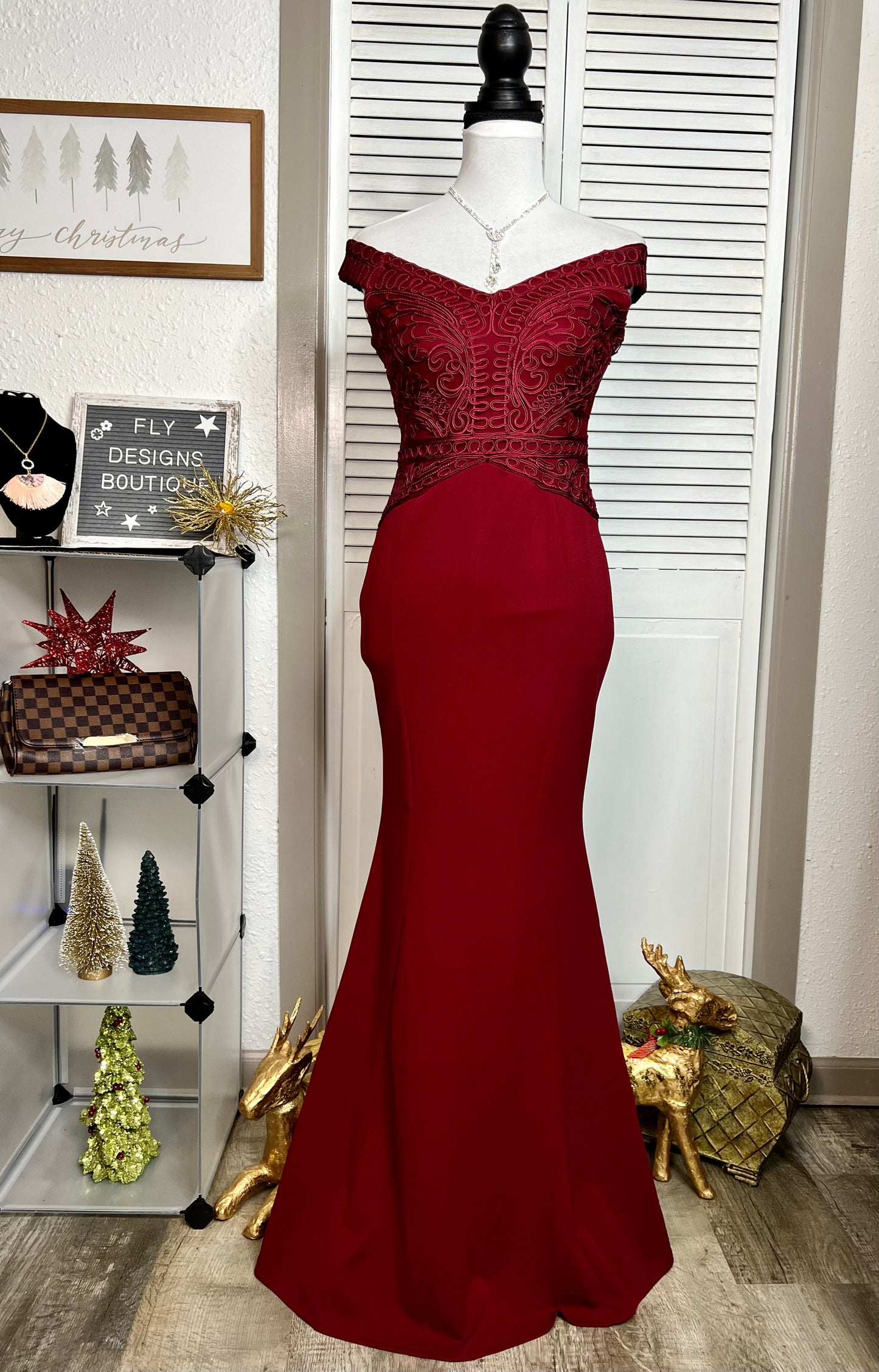 Burgundy Off-shoulder Long Dress