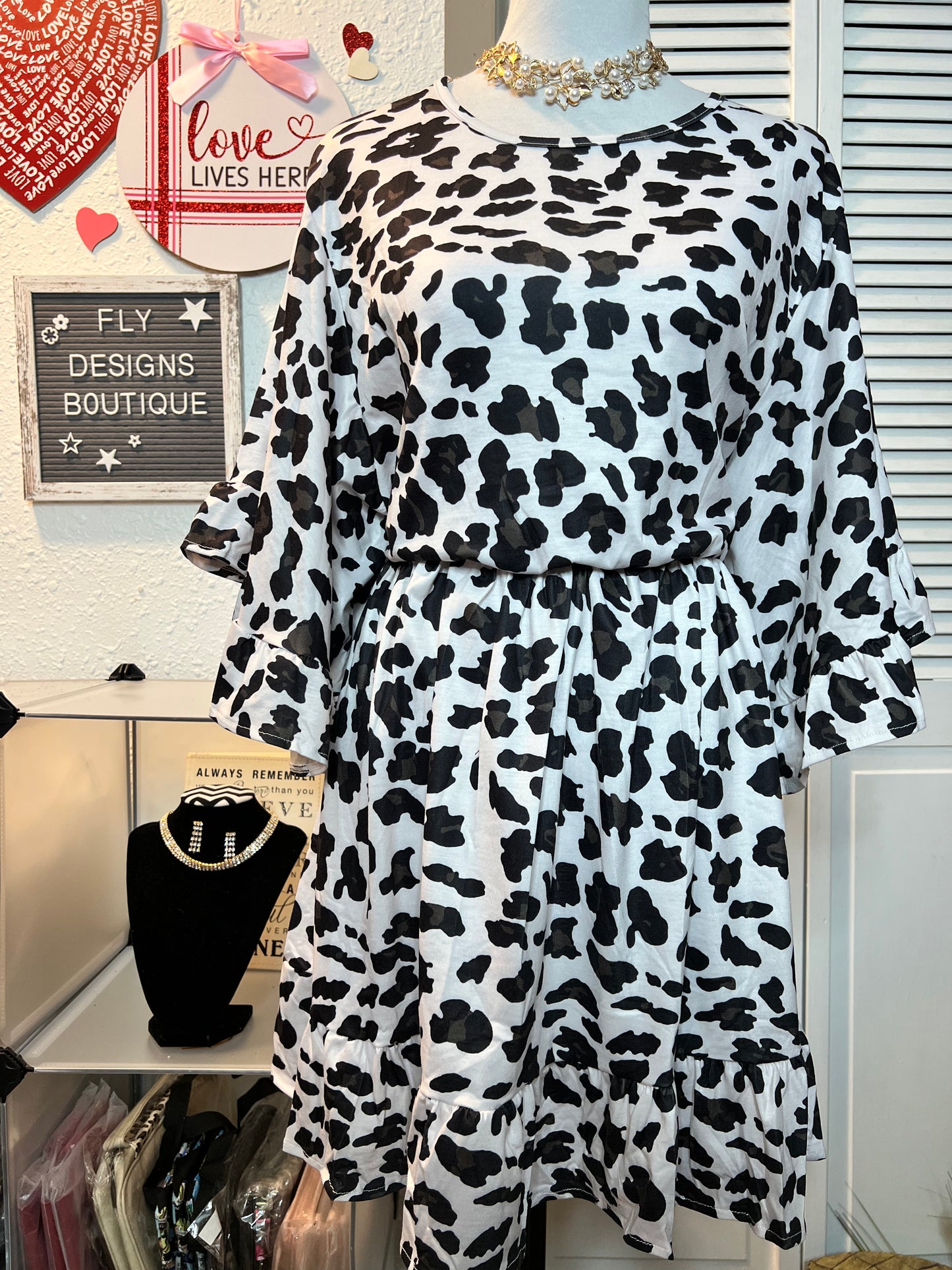 068 Leopard Print with Butterfly Sleeves Dress