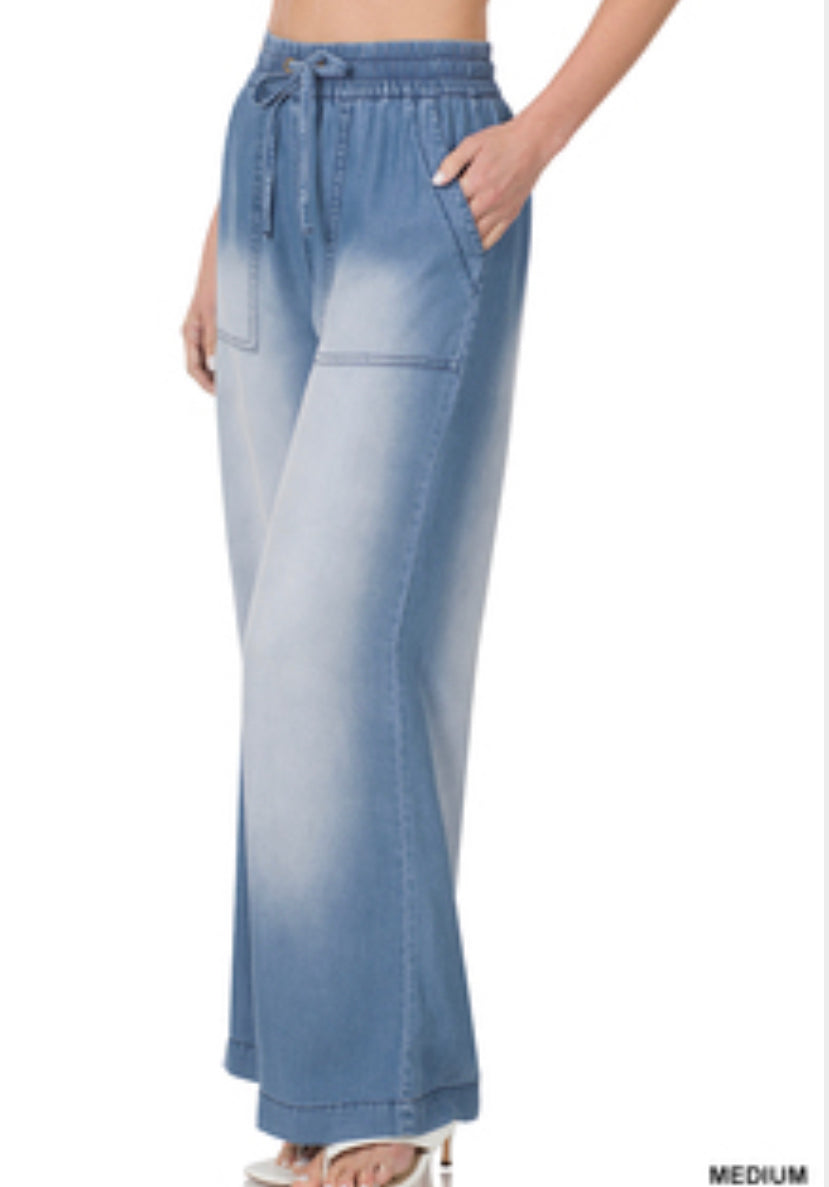 077 Chambray Wide Pants