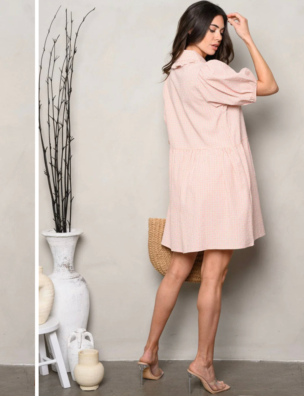 (4253) Adriana Puff Sleeve Button Up Mini Dress