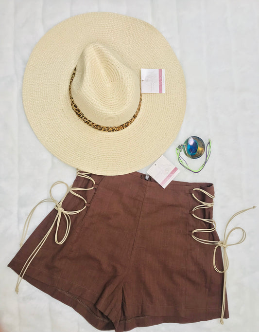 Brown Side lace Shorts
