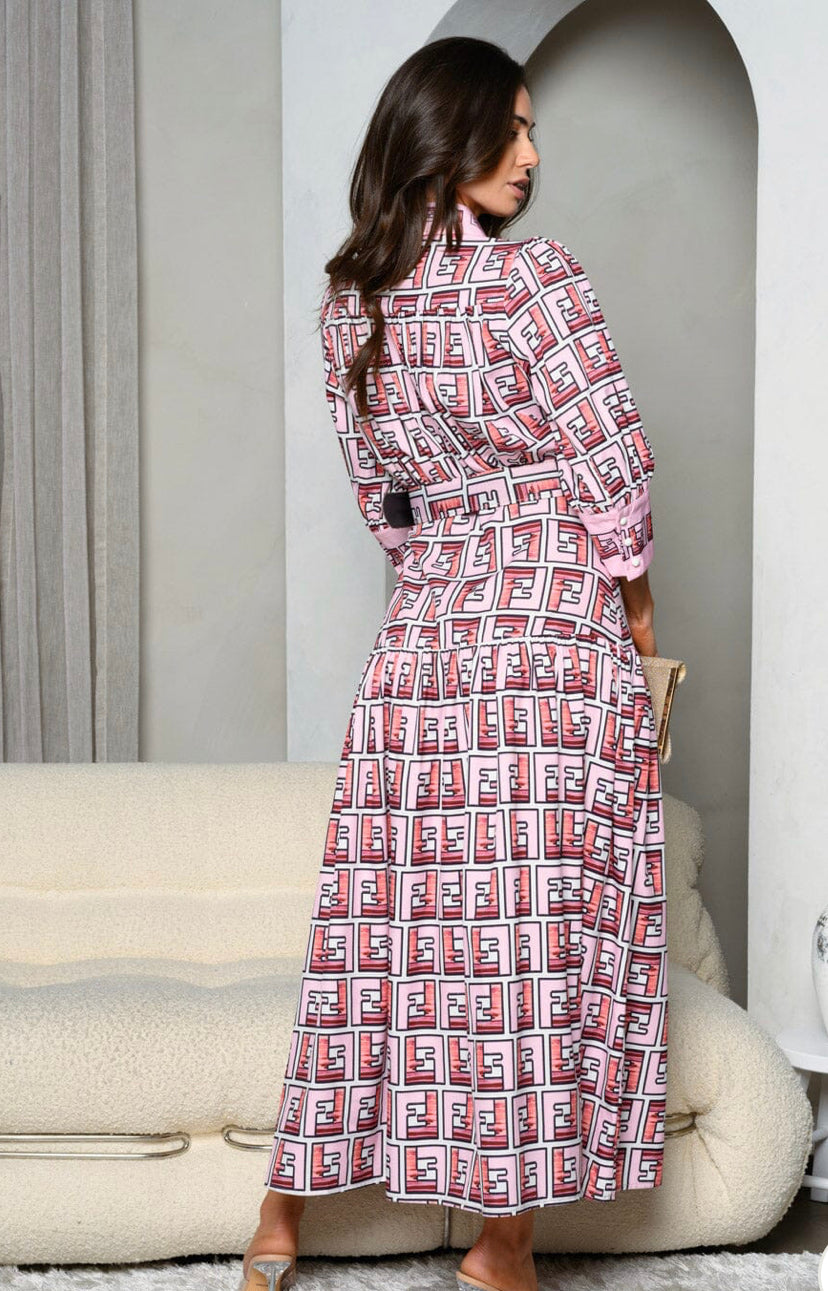 (4223) - Mila 3/4 Sleeve Buttoned Down Maxi Dress