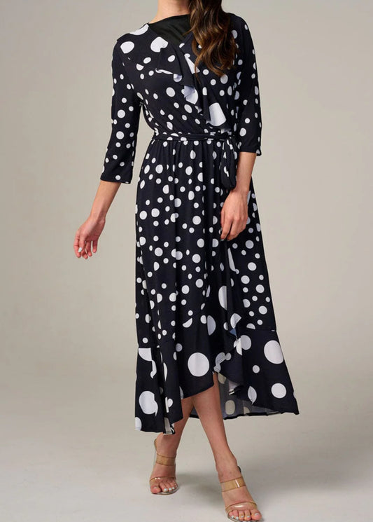 050125 - Neeza Polka Dot 3/4 Sleeve Maxi Dress