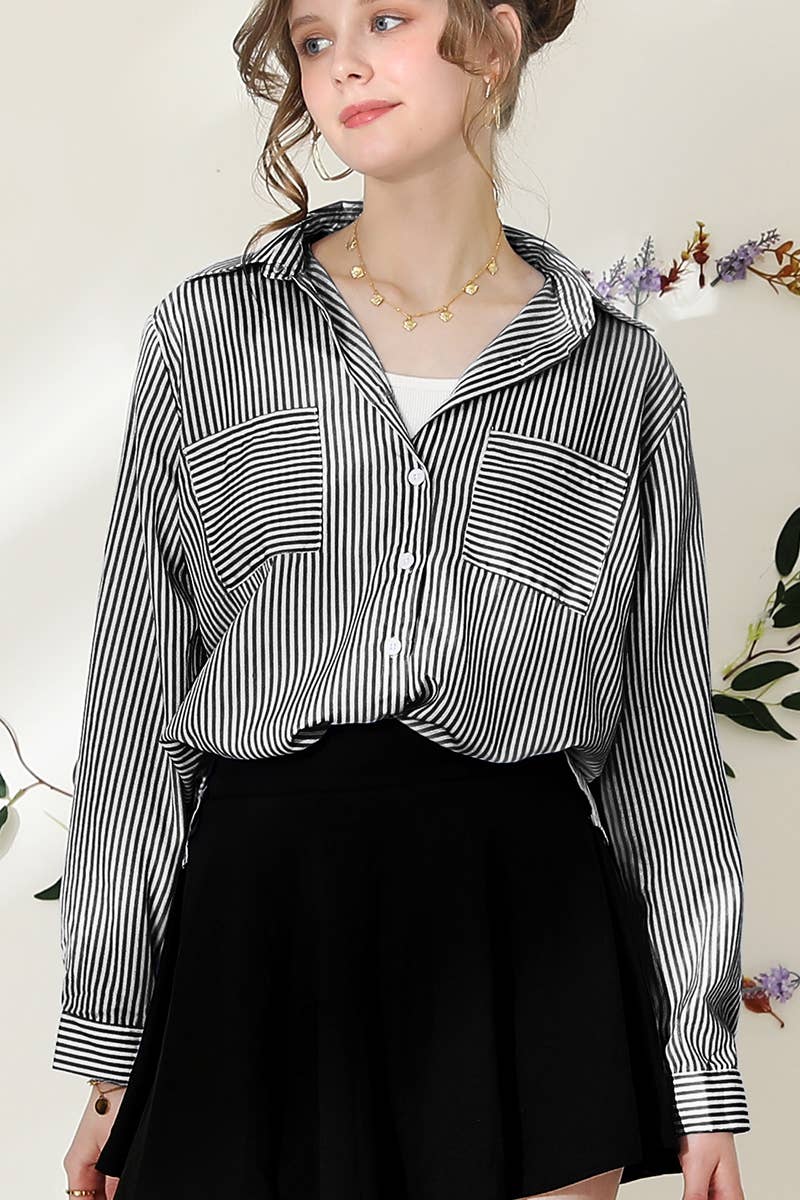 051226 Julie Striped Button Down Long Sleeve Collared Shirts
