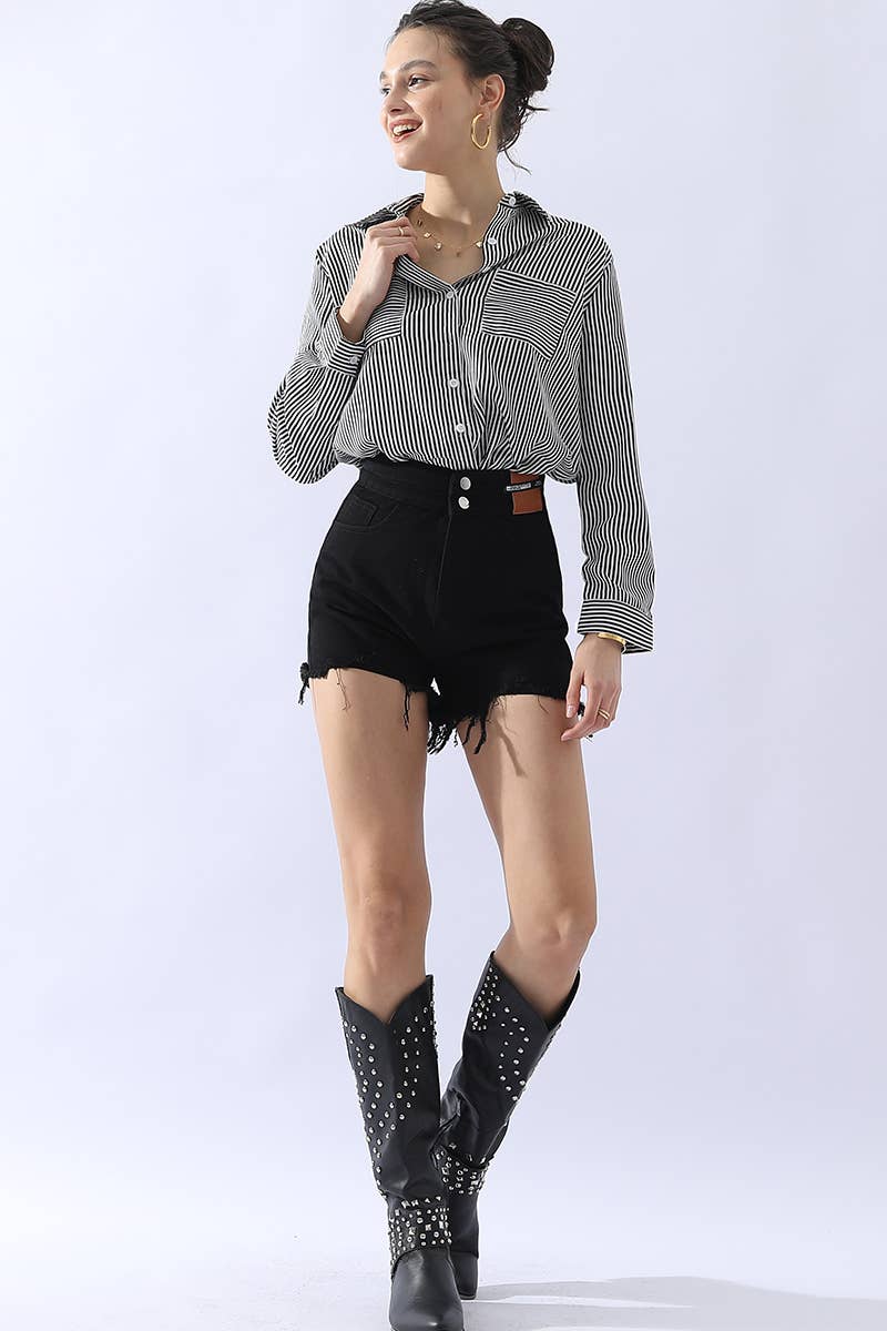 051226 Julie Striped Button Down Long Sleeve Collared Shirts