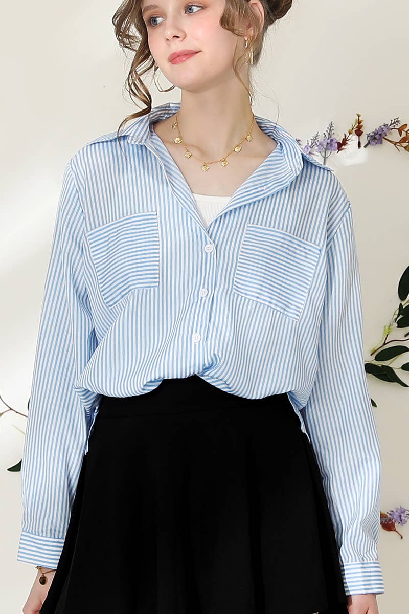 051226 Julie Striped Button Down Long Sleeve Collared Shirts