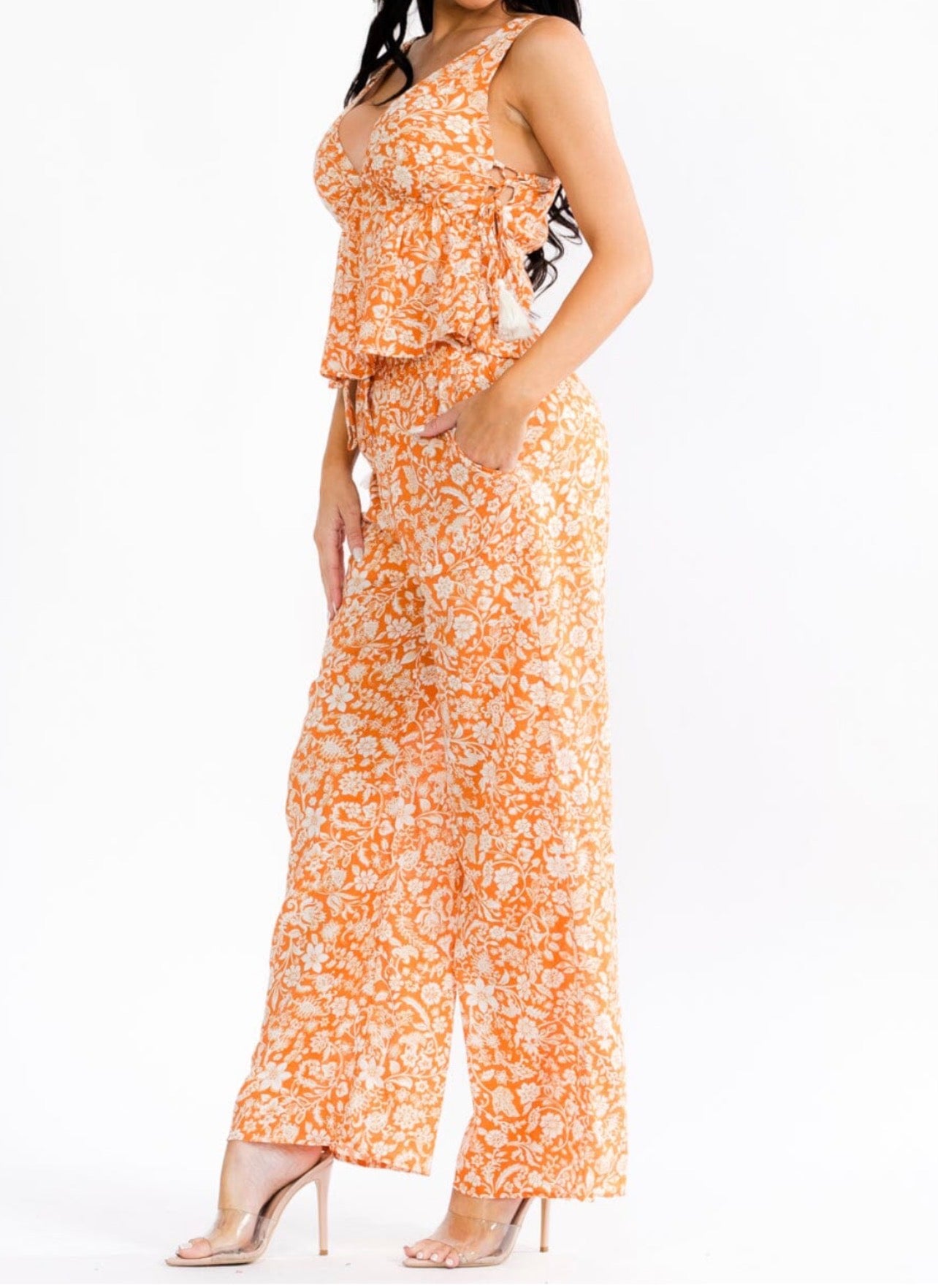 050426 - Jamie Floral V-neck Top and Elastic Pants Set - 2 pc set
