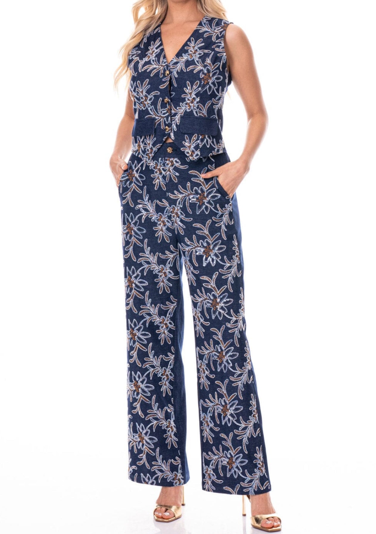041726 Trish Sleeveless Top/Vest & Elastic Pants Set - 2 pc set