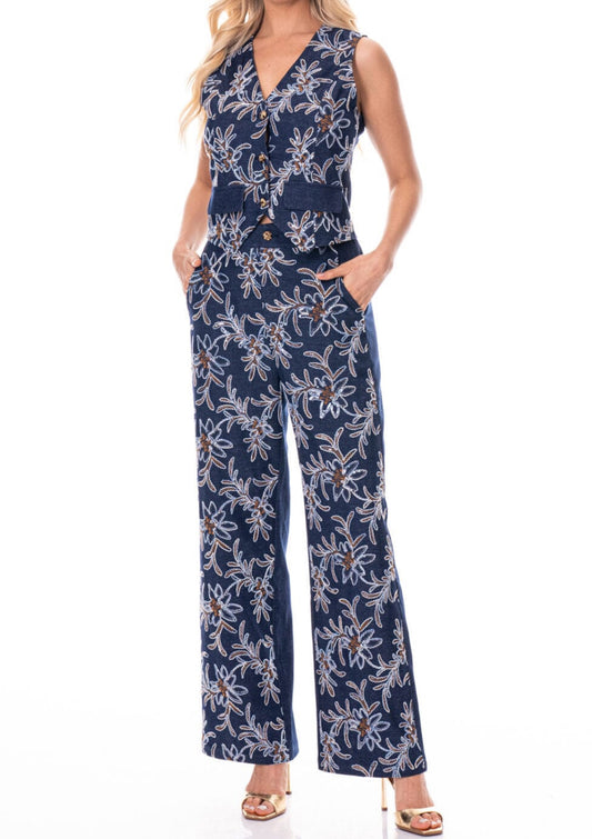 041726 Trish Sleeveless Top/Vest & Elastic Pants Set - 2 pc set