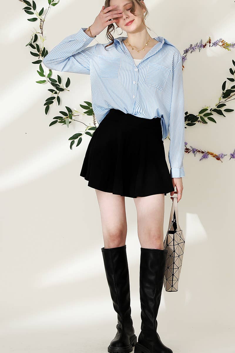 051226 Julie Striped Button Down Long Sleeve Collared Shirts