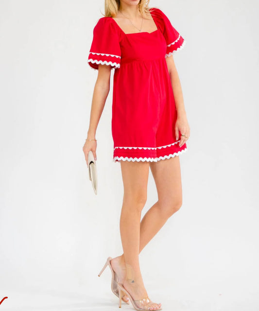 030626 SHERRIE SHORT SLEEVE SQUARE NECK SMOCK TRIM DETAILED ROMPER